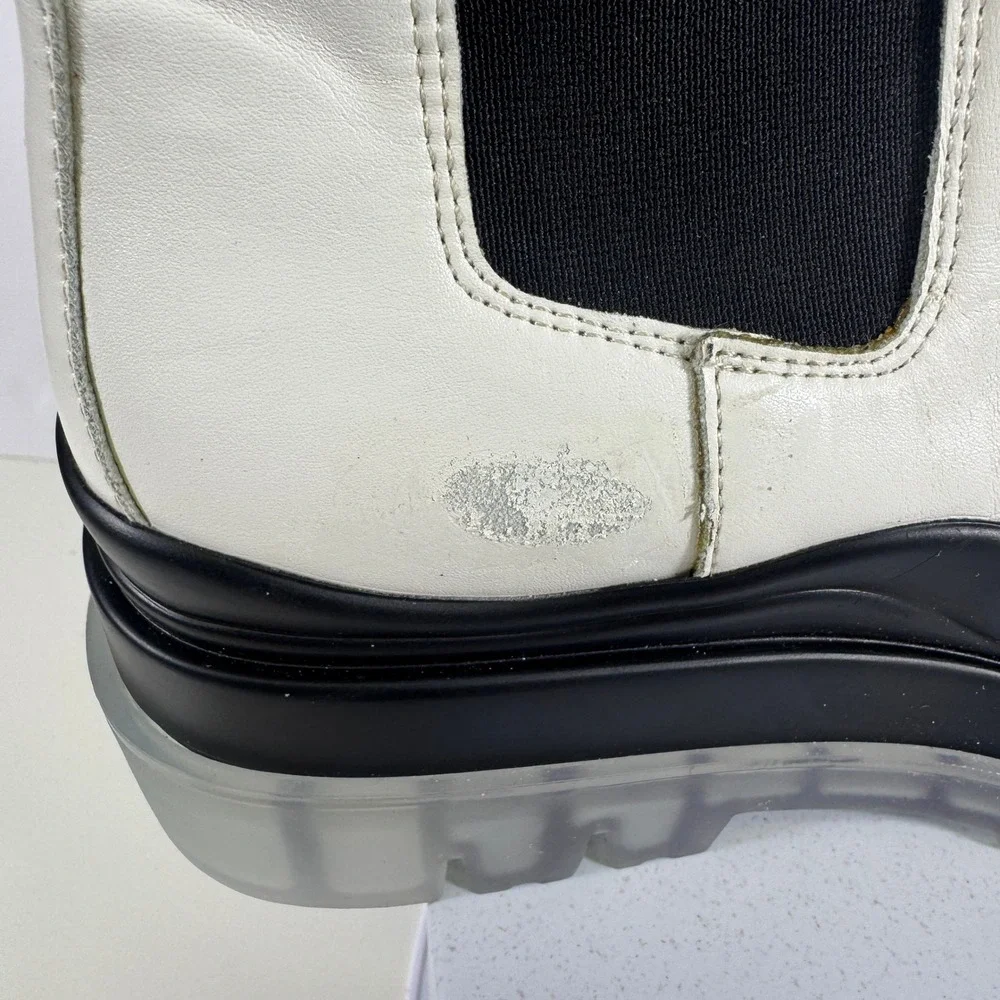 White Leather Platform Chelsea Boots Chunky Lug Sole Mid Calf Womens Size 7